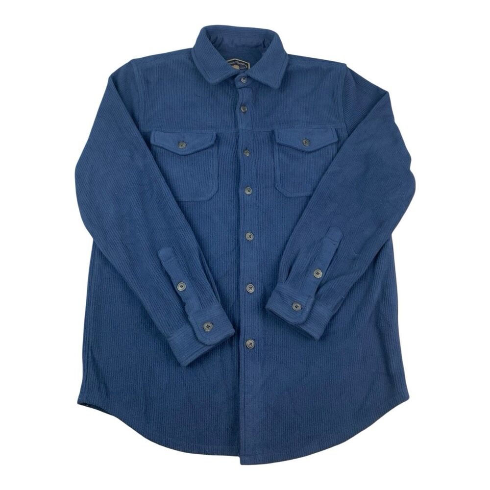 Freedom Foundry Fleece Corduroy Button Up Shirt Mens Sz Medium Navy Blue Warm